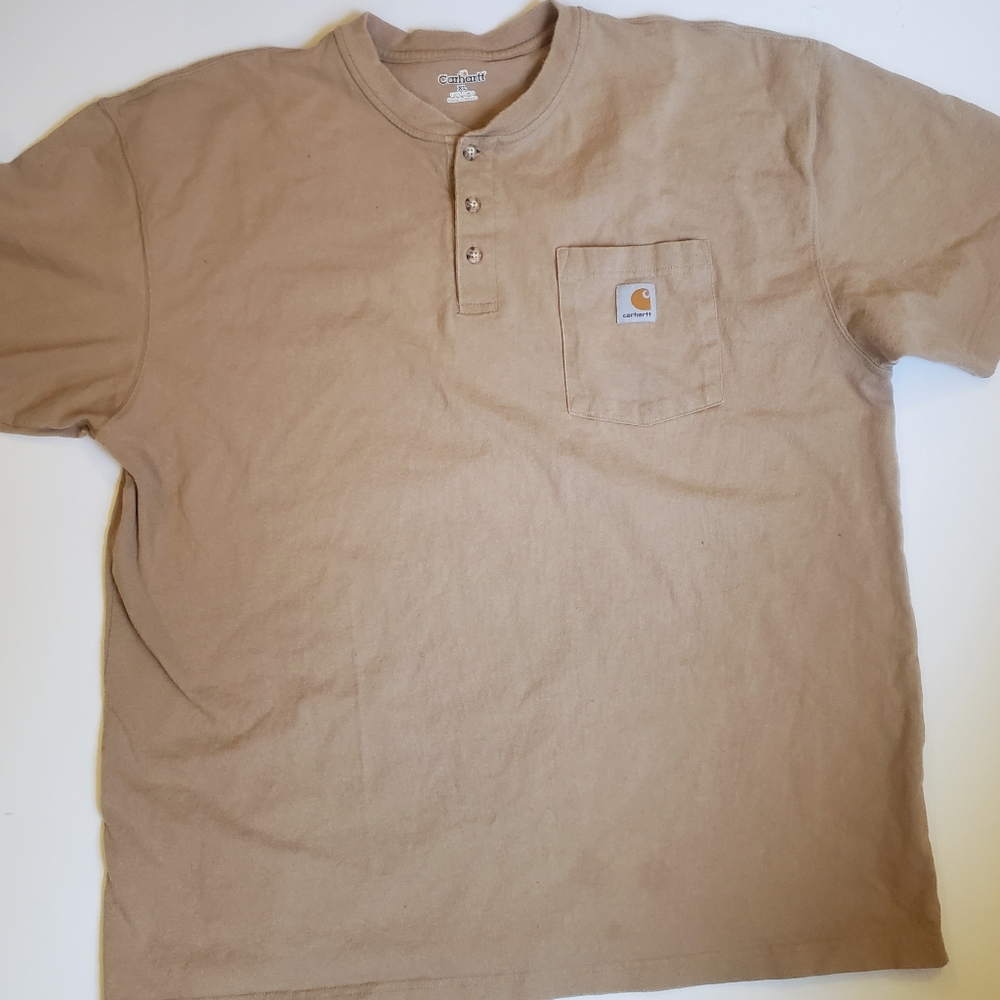 Tan carhartt tshirt.